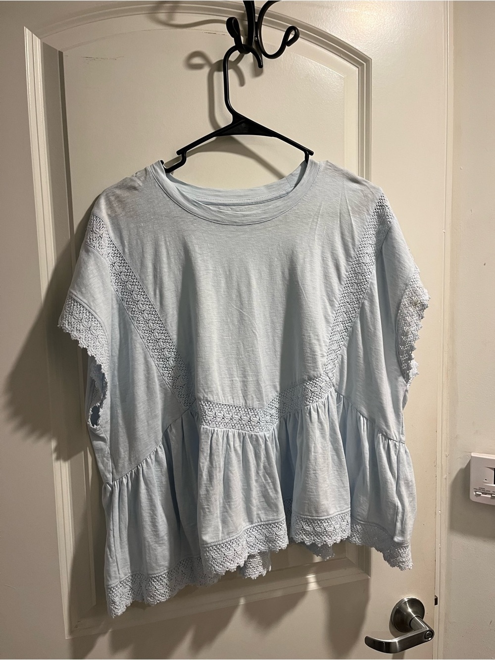 American Eagle Outfitters Light Blue Lace-Trim Peplum Tunic